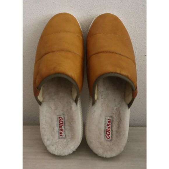 OluKai 10502 Men’s Sz 11 Gold Mua \'Ili Leather/Shearling Lined Slippers main image 11